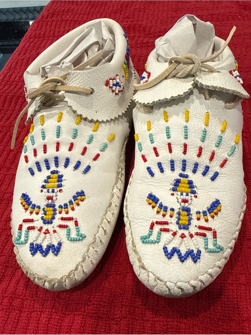 Vintage 1970 Taos Native American Beaded Moccasins Authentic Handcrafted Leather